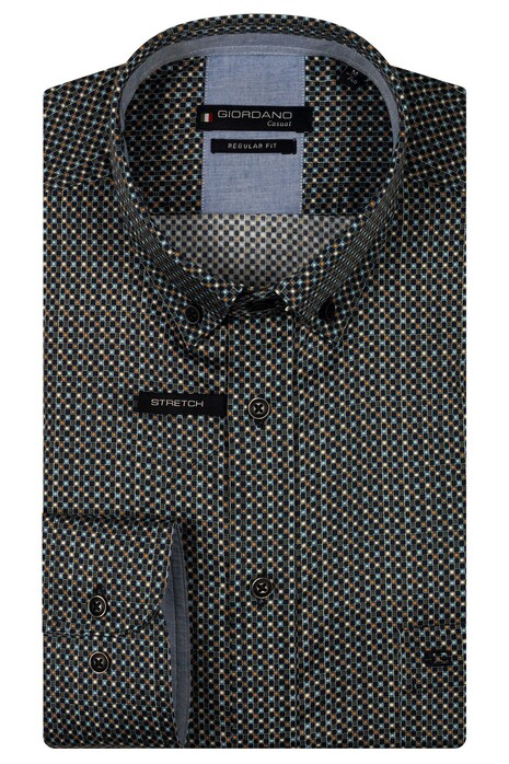 Giordano Ivy Abstract Mini Graphic Squares Check Satin Stretch Shirt Orange-Multi