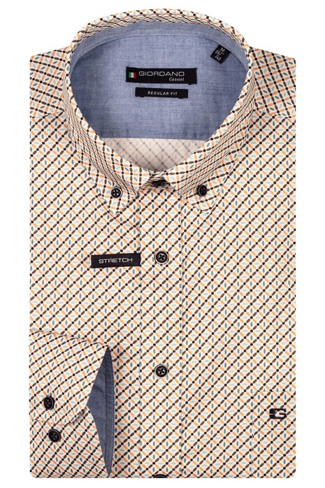 Giordano Ivy Allover Abstract Pattern Button Down Satin Stretch Overhemd Oranje-Multi