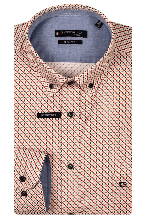 Giordano Ivy Allover Abstract Pattern Button Down Satin Stretch Overhemd Rood-Multi