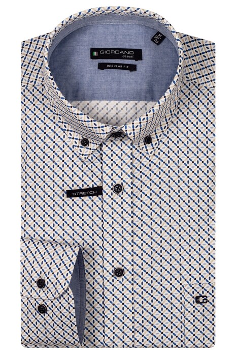 Giordano Ivy Allover Abstract Pattern Button Down Satin Stretch Shirt Navy-Multi