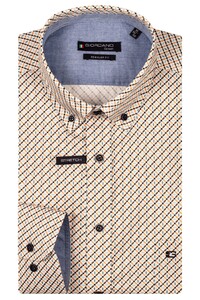 Giordano Ivy Allover Abstract Pattern Button Down Satin Stretch Shirt Orange-Multi