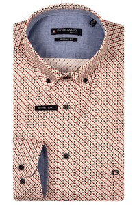 Giordano Ivy Allover Abstract Pattern Button Down Satin Stretch Shirt Red-Multi