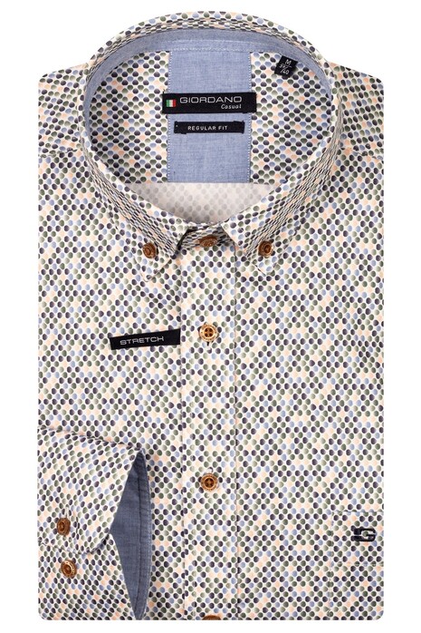 Giordano Ivy Allover Dot Pattern Satin Stretch Button Down Overhemd Apple Green-Multi