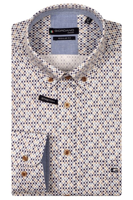 Giordano Ivy Allover Dot Pattern Satin Stretch Button Down Overhemd Navy-Multi