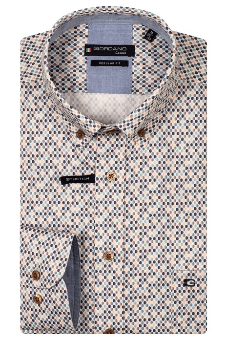 Giordano Ivy Allover Dot Pattern Satin Stretch Button Down Overhemd Oranje-Multi
