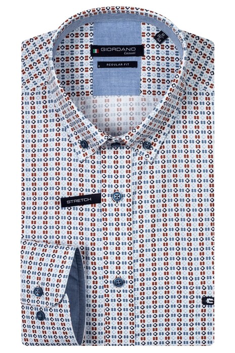 Giordano Ivy Button-Down A7bstract Minimal Pattern Overhemd Navy-Dark Red