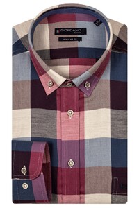 Giordano Ivy Button Down Brushed Twill Large Check Overhemd Cerise-Multi