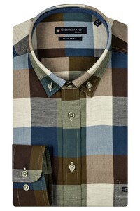 Giordano Ivy Button Down Brushed Twill Large Check Overhemd Donkergroen-Multi