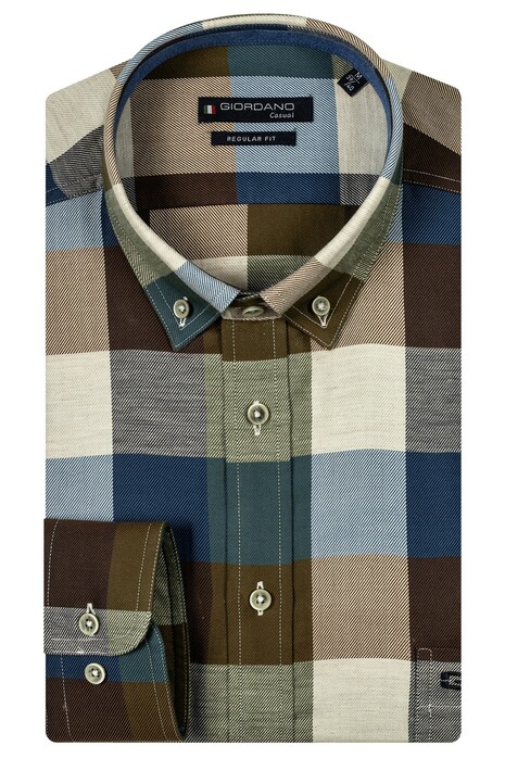 Giordano Ivy Button Down Brushed Twill Large Check Overhemd Donkergroen-Multi