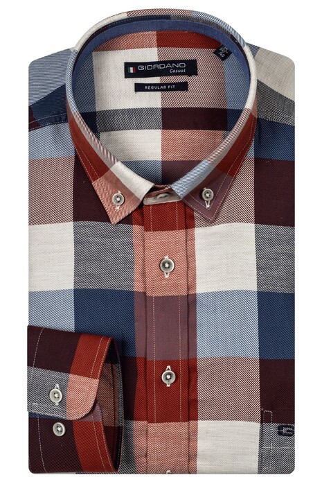 Giordano Ivy Button Down Brushed Twill Large Check Overhemd Rood-Multi