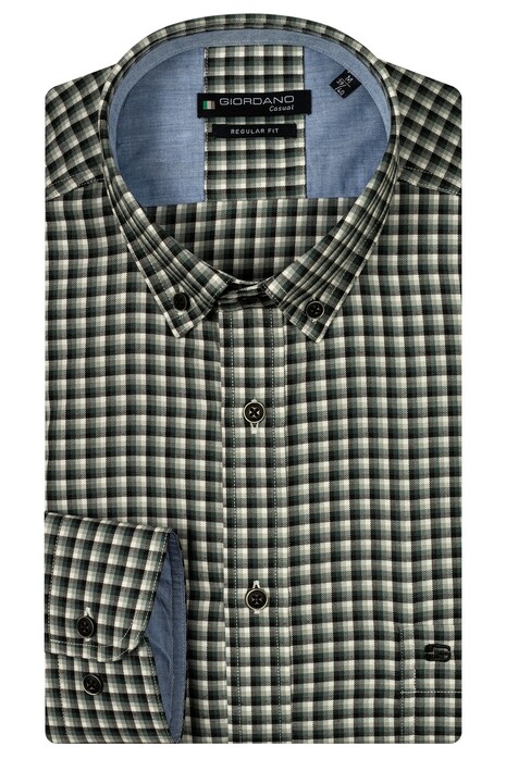 Giordano Ivy Button Down Colorful Twill Check Overhemd Donker Groen