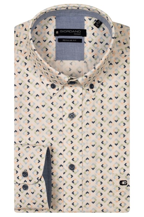 Giordano Ivy Button Down Linnen Look Graphic Pattern Overhemd Apple Green-Multi