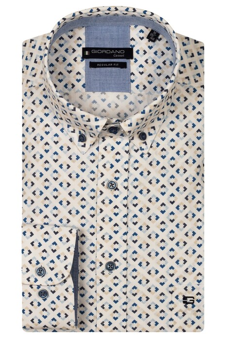 Giordano Ivy Button Down Linnen Look Graphic Pattern Overhemd Navy-Multi