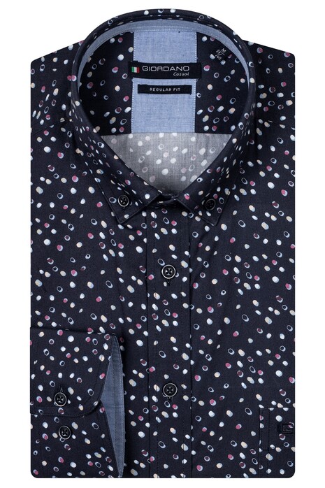 Giordano Ivy Button-Down Multi Dots Pattern Twill Overhemd Navy-Cerise