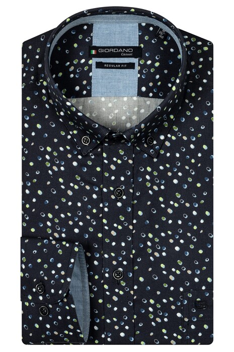 Giordano Ivy Button-Down Multi Dots Pattern Twill Overhemd Navy-Donkergroen