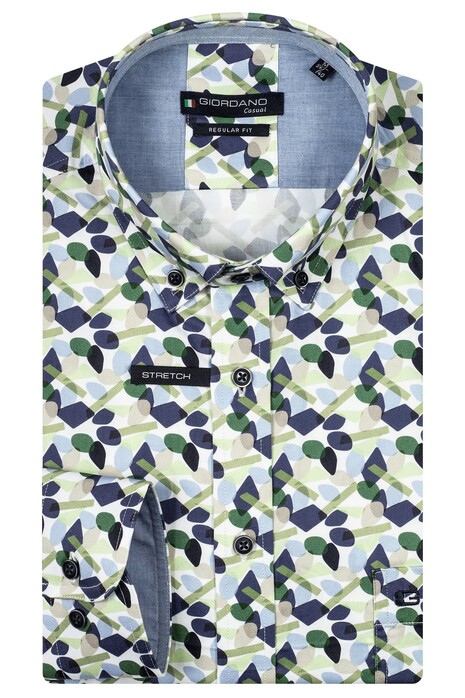Giordano Ivy Button-Down Multi Shapes Fantasy Overhemd Green-Navy