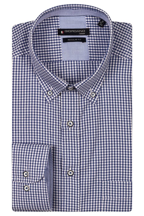 Giordano Ivy Button Down Oxford Gingham Mini Check Overhemd Pastel Blauw