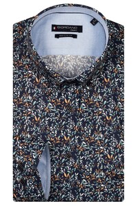 Giordano Ivy Button Down Satin Subtle Stretch Fine Leaves Pattern Overhemd Oranje-Multi