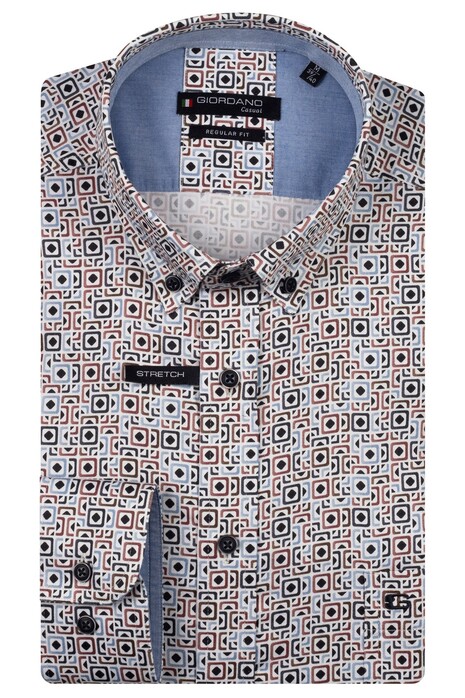 Giordano Ivy Button-Down Squares Fantasy Graphic Satin Stretch Overhemd Deep Mauve-Multi