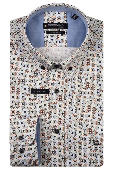 Giordano Ivy Button-Down Squares Fantasy Graphic Satin Stretch Overhemd Groen-Multi