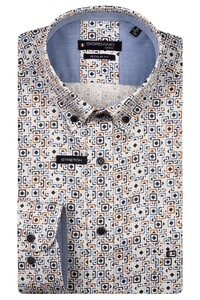 Giordano Ivy Button-Down Squares Fantasy Graphic Satin Stretch Overhemd Navy-Multi