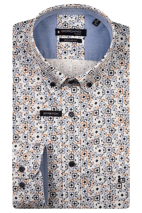 Giordano Ivy Button-Down Squares Fantasy Graphic Satin Stretch Overhemd Navy-Multi