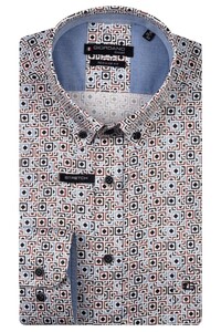 Giordano Ivy Button-Down Squares Fantasy Graphic Satin Stretch Shirt Deep Mauve-Multi