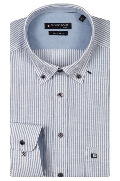 Giordano Ivy Button Down Washed Cotton Linnen Stripe Overhemd Licht Blauw