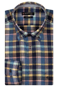 Giordano Ivy Cotton Linnen Check Button Down Overhemd Navy-Multi