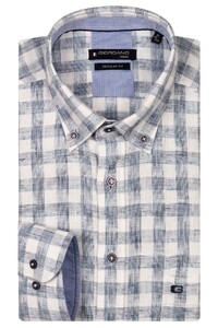 Giordano Ivy Cotton Linnen Check Pattern Overhemd Licht Blauw