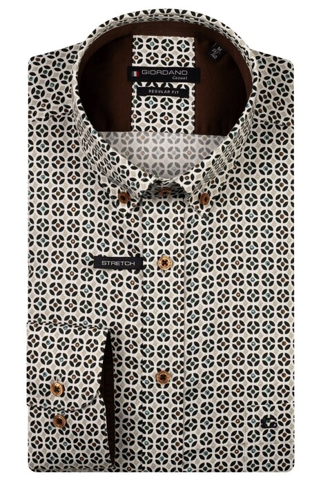 Giordano Ivy Fantasy Graphic Pattern Satin Stretch Button-Down Overhemd Groen-Multi