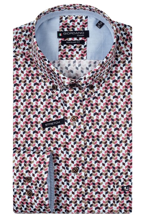 Giordano Ivy Graphic 3D Cubes Pattern Button-Down Overhemd Cerise-Navy