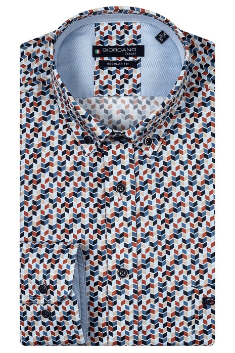 Giordano Ivy Graphic 3D Cubes Pattern Button-Down Overhemd Navy-Rood