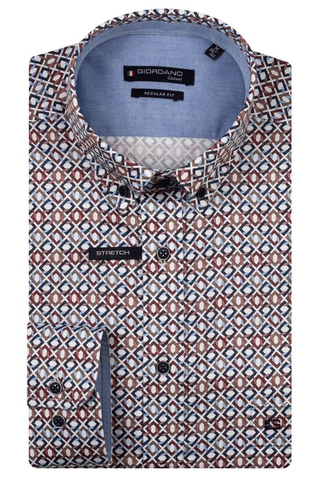 Giordano Ivy Graphic Squares Circles Satin Stretch Overhemd Deep Mauve-Multi