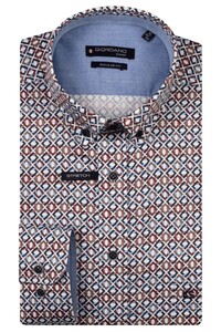 Giordano Ivy Graphic Squares Circles Satin Stretch Shirt Deep Mauve-Multi