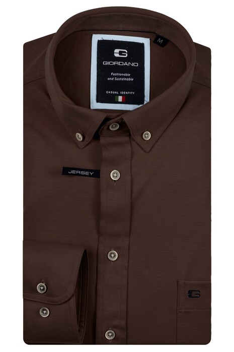 Giordano Ivy Jersey Liquid Cotton Button-Down Overhemd Donker Bruin