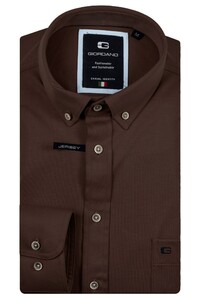 Giordano Ivy Jersey Liquid Cotton Button-Down Shirt Dark Brown Melange