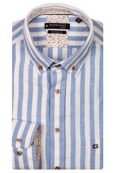 Giordano Ivy Linnen Cotton Wide Stripe Overhemd Licht Blauw