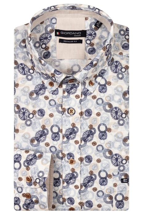Giordano Ivy Linnen Look Abstract Circles Pattern Overhemd Navy-Multi