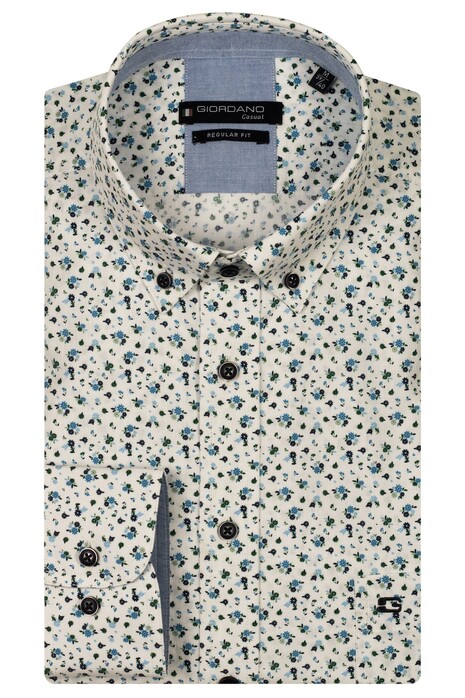 Giordano Ivy Linnen Look Allover Mini Flowers Overhemd Apple Green-Multi