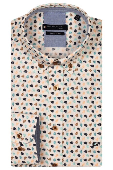Giordano Ivy Linnen Look Mini Leaves Pattern Button Down Overhemd Oranje-Multi