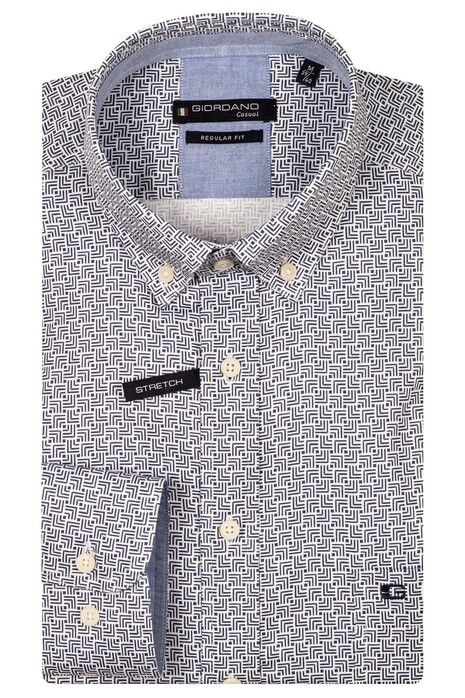 Giordano Ivy Satin Stretch Abstract Pattern Overhemd Navy