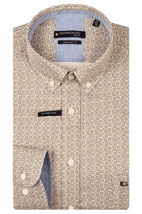 Giordano Ivy Satin Stretch Abstract Pattern Shirt Sand