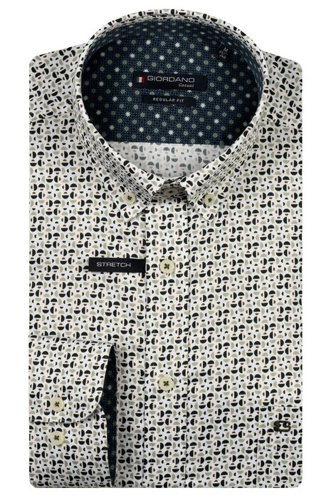 Giordano Ivy Satin Stretch Geometric Pattern Overhemd Groen