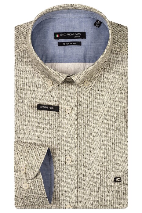 Giordano Ivy Satin Stretch Linnen Look Herringbone Overhemd Appel