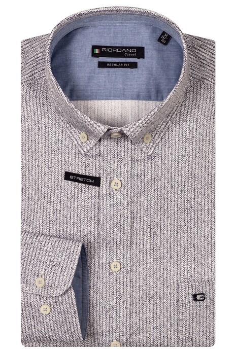 Giordano Ivy Satin Stretch Linnen Look Herringbone Overhemd Navy
