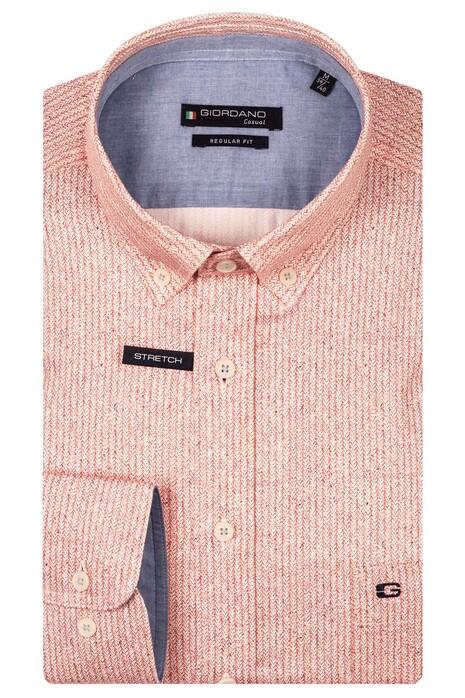 Giordano Ivy Satin Stretch Linnen Look Herringbone Overhemd Rood