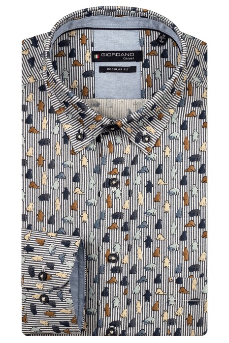 Giordano Ivy Soft Twill Polar Bear Stripe Fantasy Overhemd Navy-Multi