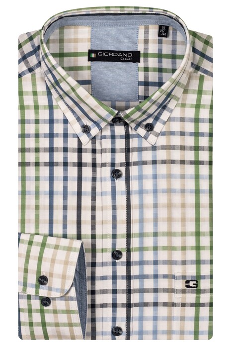 Giordano Ivy Twill Multi Check Button Down Overhemd Apple Green-Multi