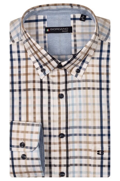 Giordano Ivy Twill Multi Check Button Down Overhemd Navy-Multi